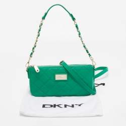 Pre Owned Dkny Green Quilted Leather Zip Convertible Crossbody Bag