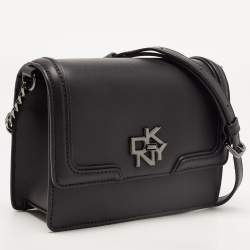 Pre Owned DKNY Black Leather Small Catherine Flap Shoulder Bag