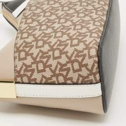 Pre Owned DKNY Beige and Black Signature Canvas and Leather Hobo