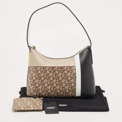 Pre Owned DKNY Beige and Black Signature Canvas and Leather Hobo