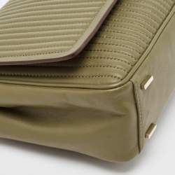 Pre Owned DKNY Olive Green Pinstripe Quilted Leather Large Gansevoort Top Handle Bag