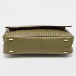 Pre Owned DKNY Olive Green Pinstripe Quilted Leather Large Gansevoort Top Handle Bag