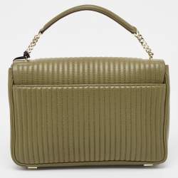 Pre Owned DKNY Olive Green Pinstripe Quilted Leather Large Gansevoort Top Handle Bag