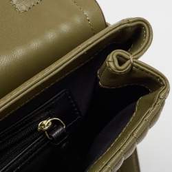 Pre Owned DKNY Olive Green Pinstripe Quilted Leather Large Gansevoort Top Handle Bag