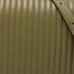 Pre Owned DKNY Olive Green Pinstripe Quilted Leather Large Gansevoort Top Handle Bag