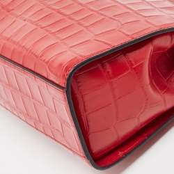 Pre Owned DKNY Red Croc Embossed Leather Cooper Top Handle Bag