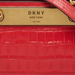 Pre Owned DKNY Red Croc Embossed Leather Cooper Top Handle Bag