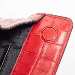 Pre Owned DKNY Red Croc Embossed Leather Cooper Top Handle Bag