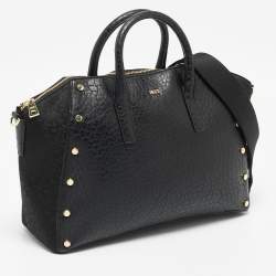 Pre Owned DKNY Black Signature Canvas and Leather Ewen Studded Satchel
