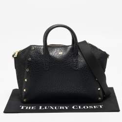 Pre Owned DKNY Black Signature Canvas and Leather Ewen Studded Satchel