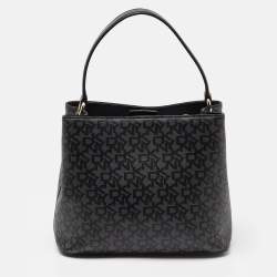 Pre Owned Dkny Black Signature Coated Canvas Padlock Tote