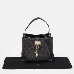 Pre Owned Dkny Black Signature Coated Canvas Padlock Tote