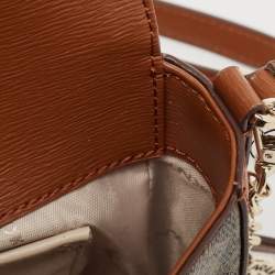 Pre Owned DKNY Two Tone Brown Signature Coated Canvas Bryant Park Flap Crossbody Bag
