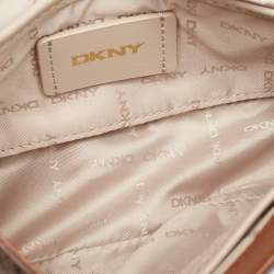 Pre Owned DKNY Two Tone Brown Signature Coated Canvas Bryant Park Flap Crossbody Bag