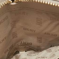 Pre Owned DKNY Beige/Brown Signature Coated Canvas and Leather Vela Zip Around Wallet