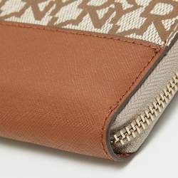 Pre Owned DKNY Beige/Brown Signature Coated Canvas and Leather Vela Zip Around Wallet