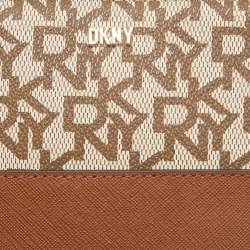 Pre Owned DKNY Beige/Brown Signature Coated Canvas and Leather Vela Zip Around Wallet