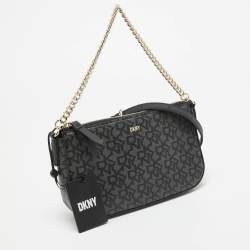 Pre Owned Dkny Black Signature Coated Canvas and Leather Bryant Park Crossbody Bag