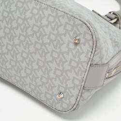 DKNY Grey Signature Coated Canvas and Leather Dome Satchel