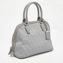 DKNY Grey Signature Coated Canvas and Leather Dome Satchel