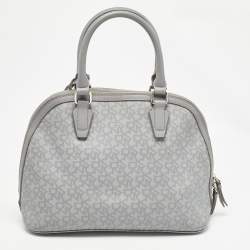 DKNY Grey Signature Coated Canvas and Leather Dome Satchel