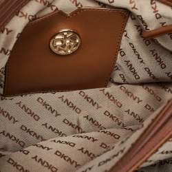 Pre Owned DKNY Burgundy/Beige Monogram Canvas and Croc Embossed Leather Turnlock Flap Tote