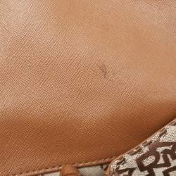 Pre Owned DKNY Burgundy/Beige Monogram Canvas and Croc Embossed Leather Turnlock Flap Tote