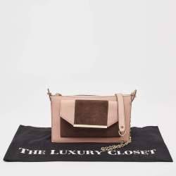 مملوكة مسبقًا DKNY Pink/Brown Leather and Suede Bryant Park Saffia Chain Bag