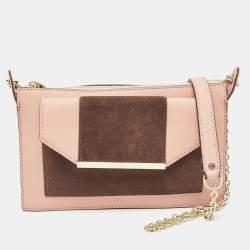 مملوكة مسبقًا DKNY Pink/Brown Leather and Suede Bryant Park Saffia Chain Bag