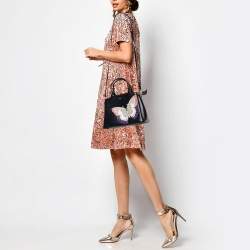 Pre Owned DKNY Black Leather Butterfly Embellished Paige Satchel