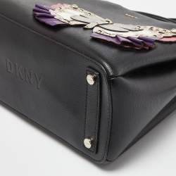 Pre Owned DKNY Black Leather Butterfly Embellished Paige Satchel