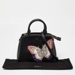 Pre Owned DKNY Black Leather Butterfly Embellished Paige Satchel