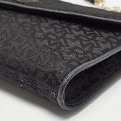 Pre Owned Dkny Black Monogram Canvas and Leather Envelope Flap Shoulder Bag
