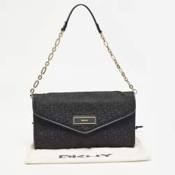 Pre Owned Dkny Black Monogram Canvas and Leather Envelope Flap Shoulder Bag