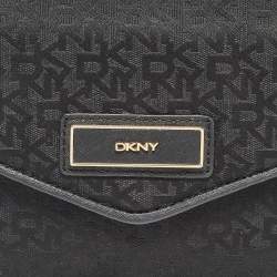 Pre Owned Dkny Black Monogram Canvas and Leather Envelope Flap Shoulder Bag