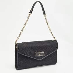 Pre Owned Dkny Black Monogram Canvas and Leather Envelope Flap Shoulder Bag