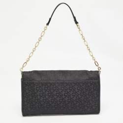 Pre Owned Dkny Black Monogram Canvas and Leather Envelope Flap Shoulder Bag