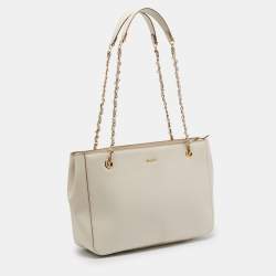 DKNY Ivory Leather Top Zip Chain Tote