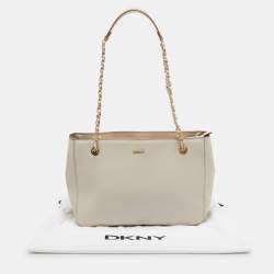 DKNY Ivory Leather Top Zip Chain Tote