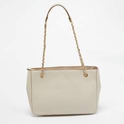 DKNY Ivory Leather Top Zip Chain Tote