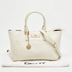 DKNY Off White Lizard Embossed Leather Top Zip Tote