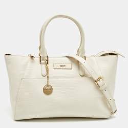 DKNY Off White Lizard Embossed Leather Top Zip Tote