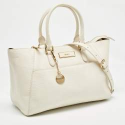 DKNY Off White Lizard Embossed Leather Top Zip Tote