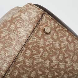 Pre Owned DKNY Brown/Beige Monogram Coated Canvas and Leather Lock Charm Boston Bag