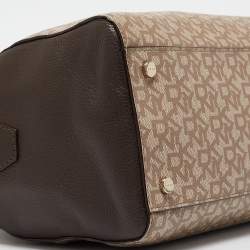 Pre Owned DKNY Brown/Beige Monogram Coated Canvas and Leather Lock Charm Boston Bag