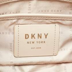 Pre Owned DKNY Brown/Beige Monogram Coated Canvas and Leather Lock Charm Boston Bag