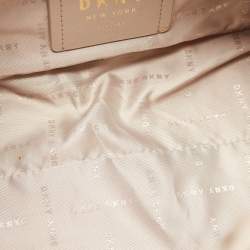 Pre Owned DKNY Brown/Beige Monogram Coated Canvas and Leather Lock Charm Boston Bag