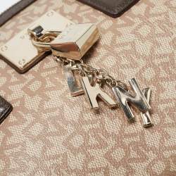 Pre Owned DKNY Brown/Beige Monogram Coated Canvas and Leather Lock Charm Boston Bag
