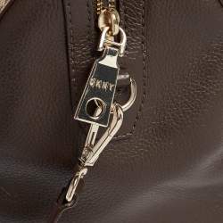 Pre Owned DKNY Brown/Beige Monogram Coated Canvas and Leather Lock Charm Boston Bag