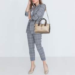 Pre Owned DKNY Brown/Beige Monogram Coated Canvas and Leather Lock Charm Boston Bag